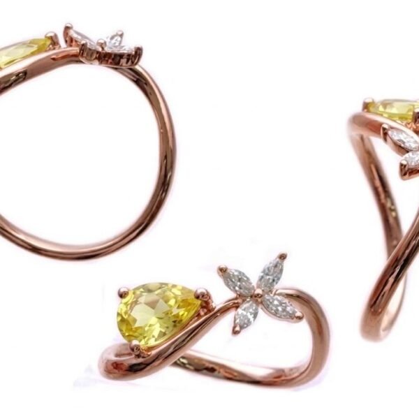 Diamond / Lemon Quartz Ring