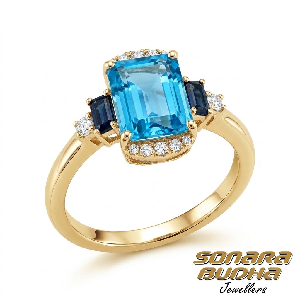 Diamond / Blue Topaz Ring
