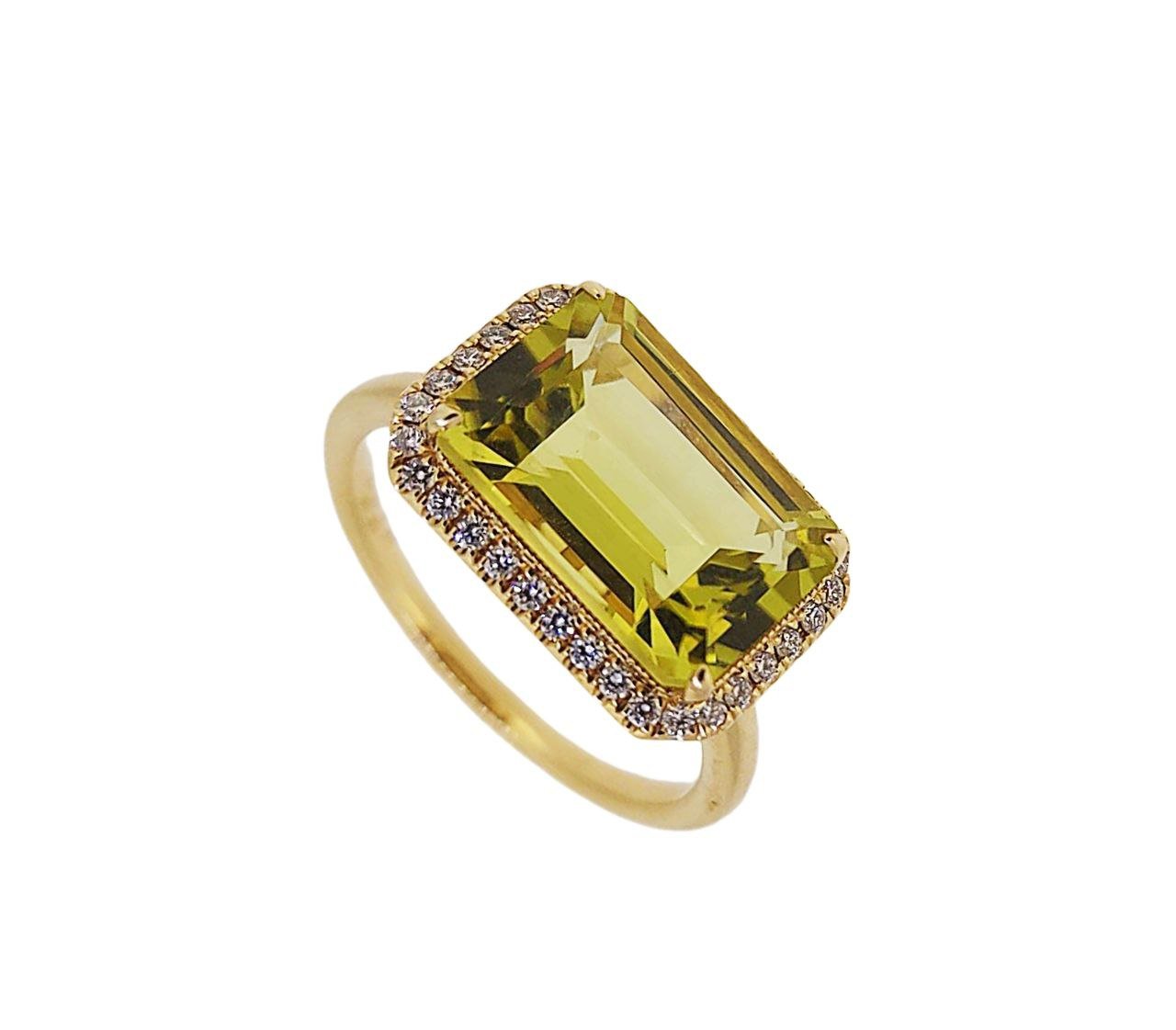 Diamond / Lemon Quartz Ring