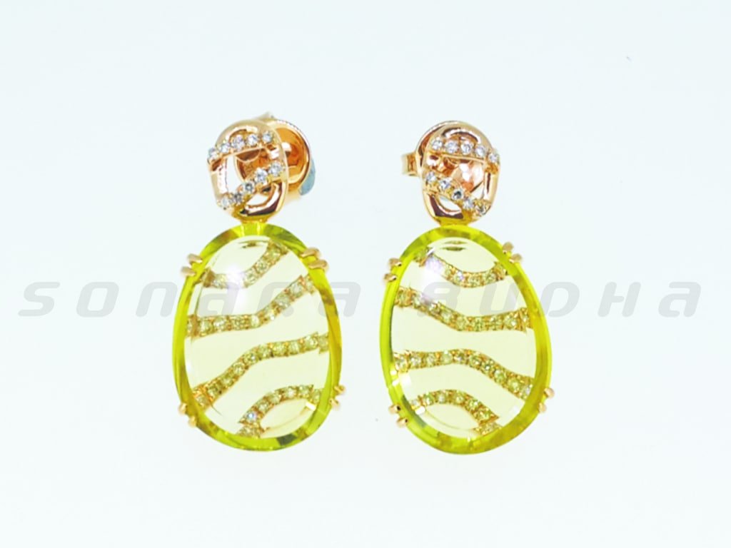 Diamond / Lemon Quartz Earrings