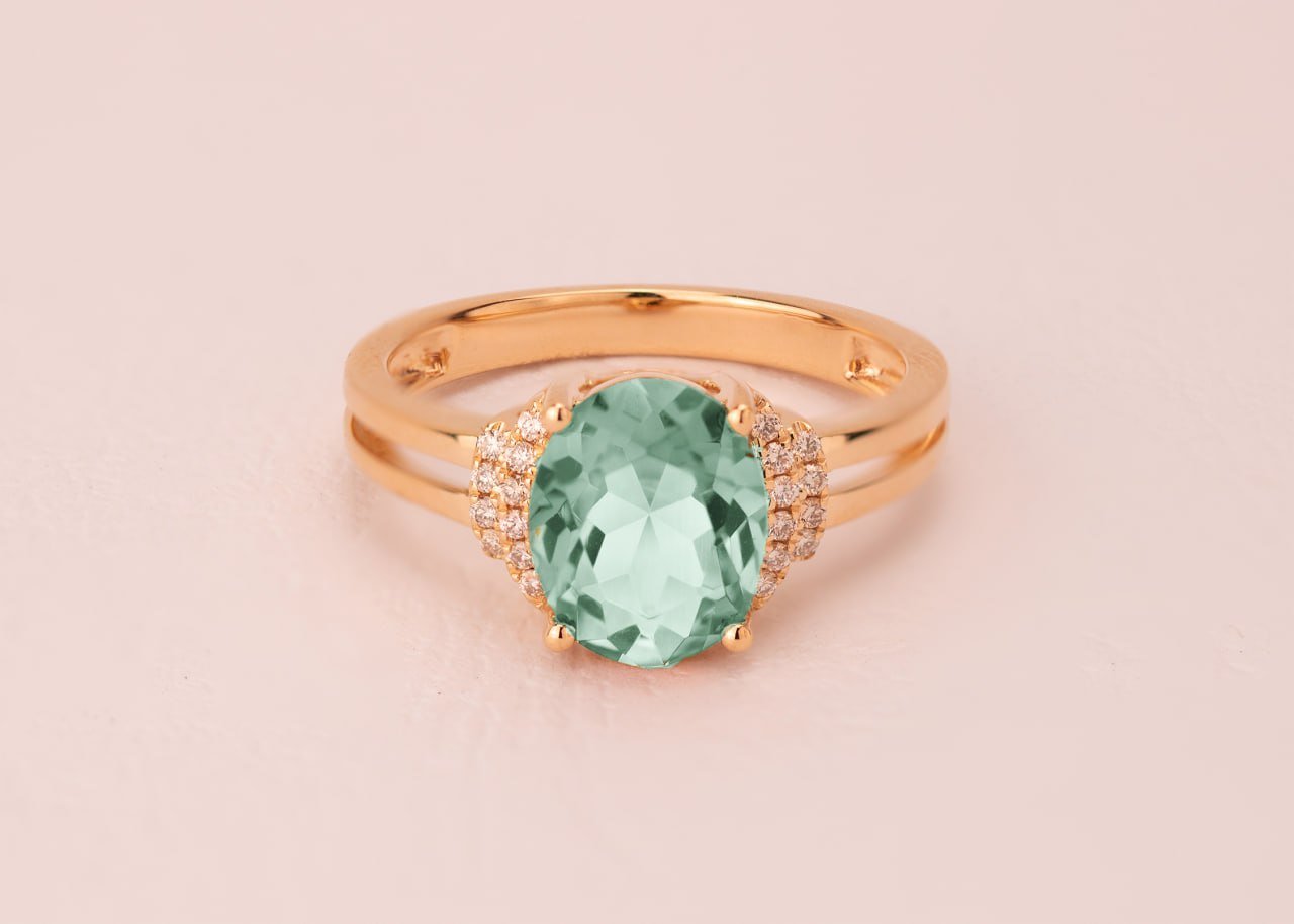Diamond / Green Quartz Ring