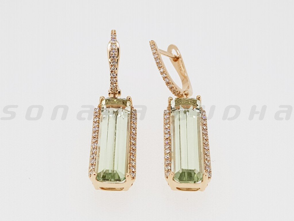 Diamond / Green Qtz Earrings